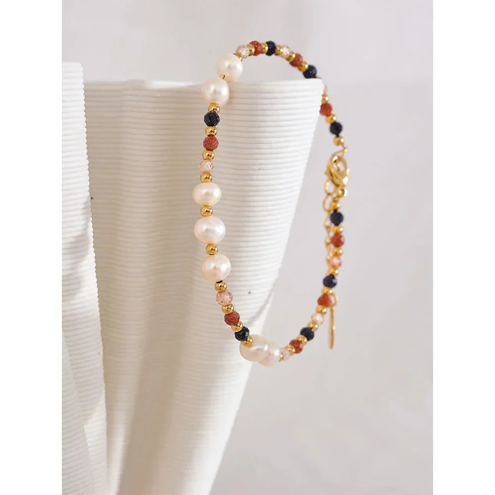 Yhpup Natural Stone Freshwater Pearl Bead Chain Bling