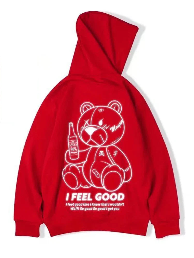 Men's Harajuku Fashion Hoodies Beer Bear Print Kawaii