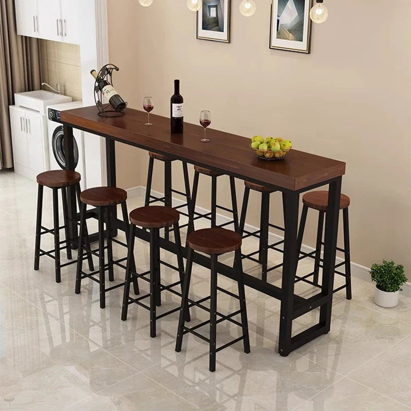 Wrought Iron Solid Wood Home Bar Table Long