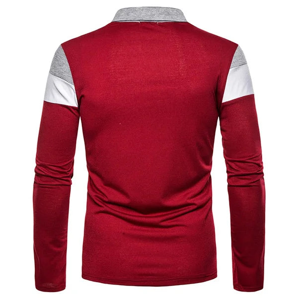Men's Long Sleeve Contrasting Colors Polo T-shirt Casual