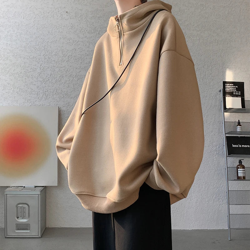 Turtleneck Hoodie Zipper Pullovers Streetwear Hip Hop Hooded