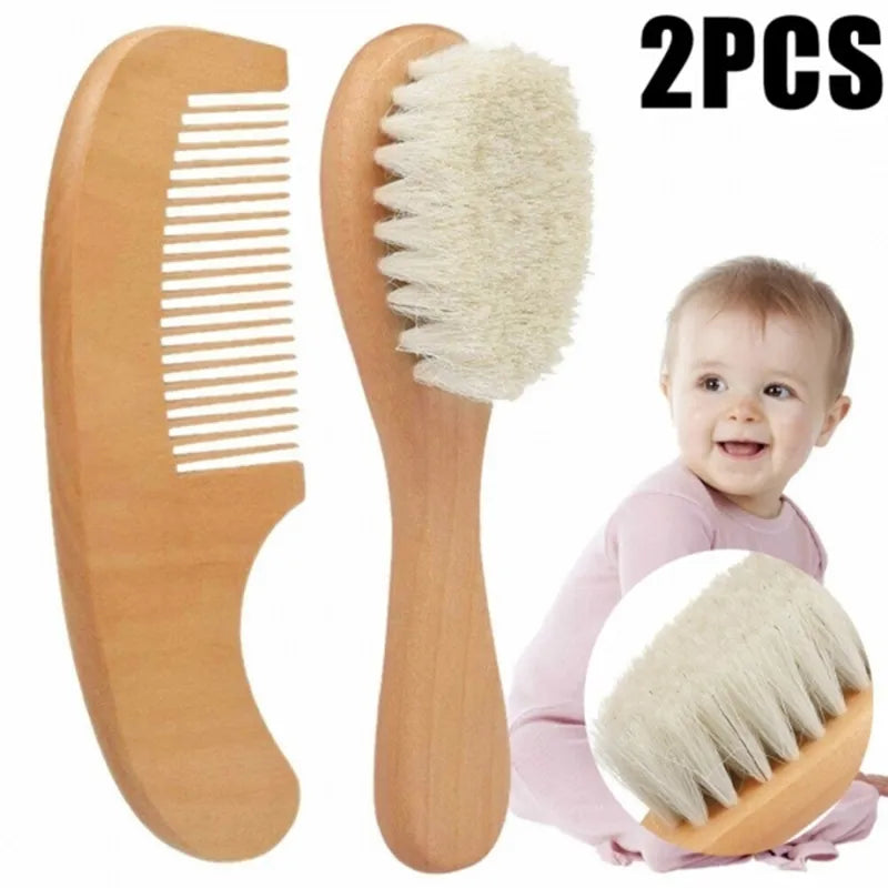 2pcs Wooden Baby Hair Brush Comb Soft Baby