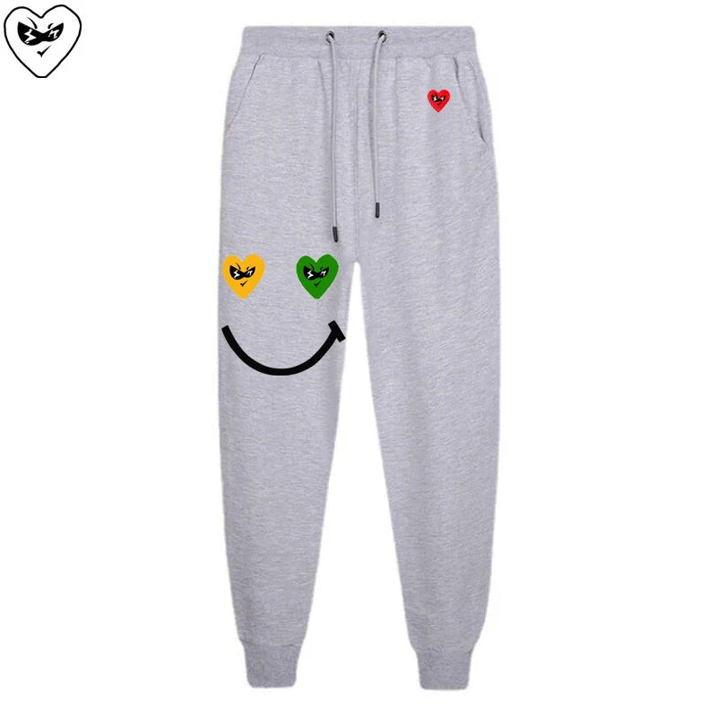 Men Women Spring Autumn Pants Heart Cartoon Embroidery
