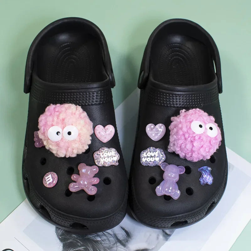 DIY Black Plush Ball Shoes Charms for Furry