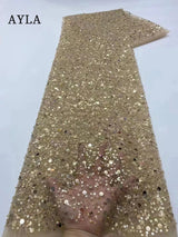 5 Yards Tulle Net African Lace Fabric Beaded