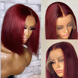 Bob Wig Human Hair Burgundy 99J Straight 13X4