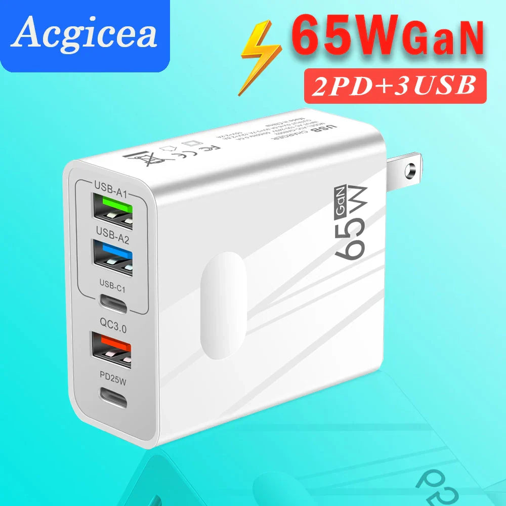 65W GaN Charger USB PD Muti Plugs Fast