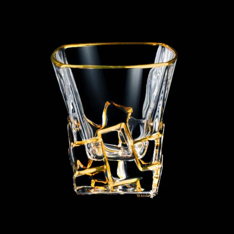 Whiskey Glass Tumblers Set Gold Line Wine Whisky