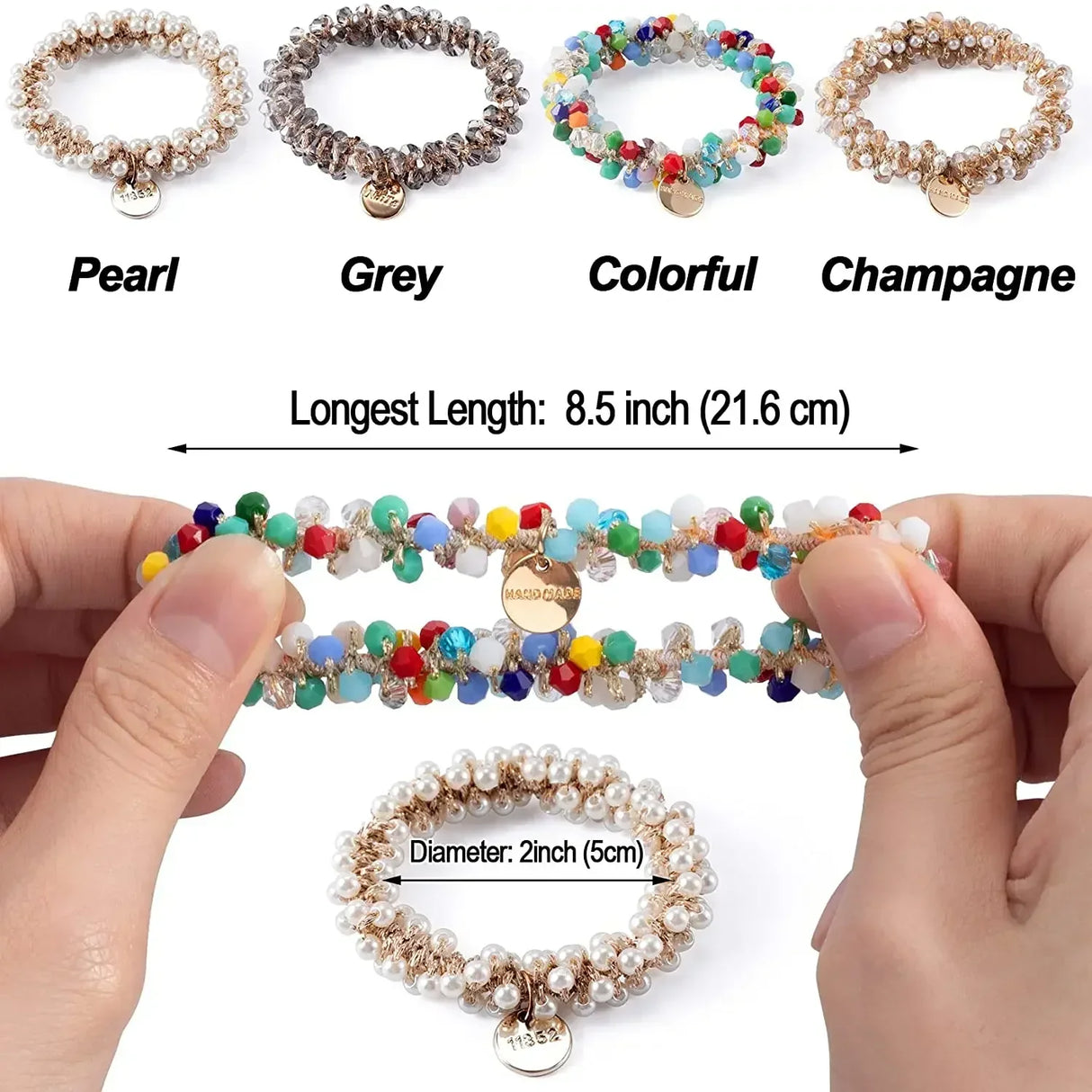 1pc Women Crystal Pearls Hair Rope Handmade Elastic