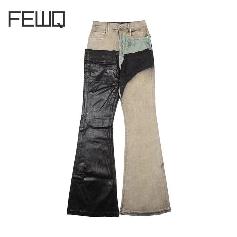 FEWQ Men Pants Washed Spliced Brushed High Street