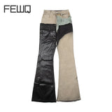 FEWQ Men Pants Washed Spliced Brushed High Street