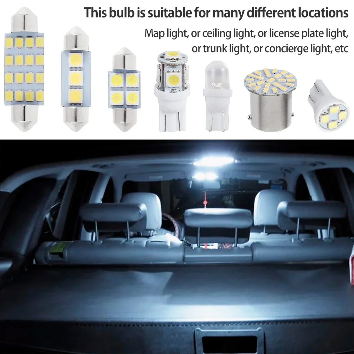 42Pcs T10 LED Interior Lights, 6000K White Bulbs