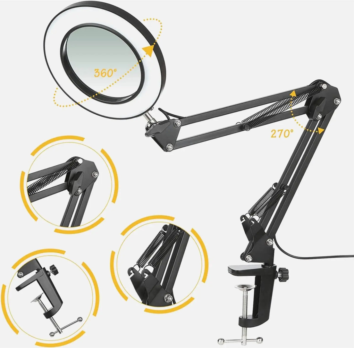 5X LED Magnifying Lamp with Clamp 3 Color