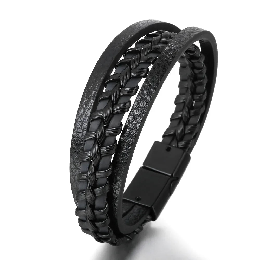 Trendy Leather Bracelets For Men Multilayer Braided Rope