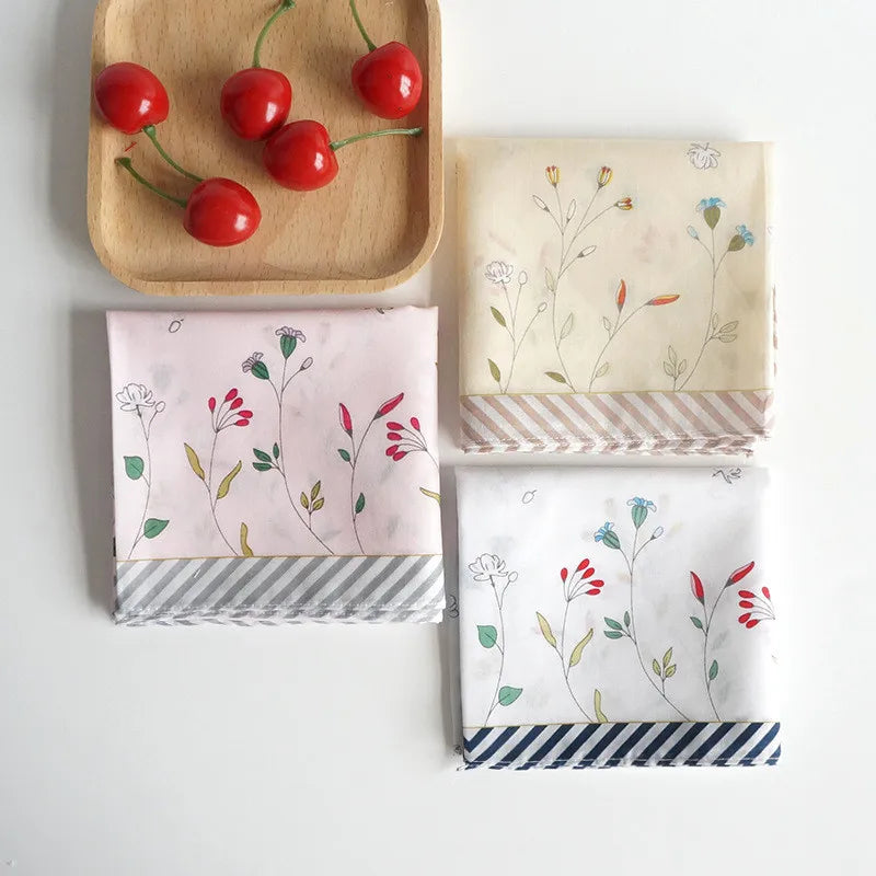 3Pcs 45x45cm Striped Flower Printed Cotton Women's Handkerchief