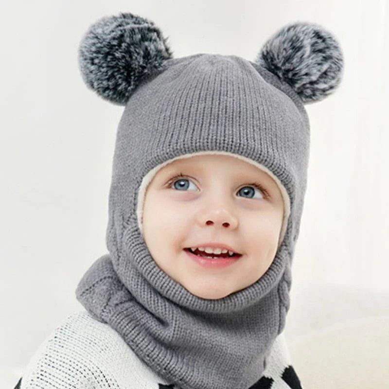 2024 Autumn and Winter Kids Balaclava Hat PomPom