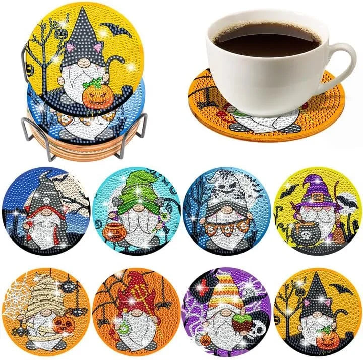 8Pcs DIY Diamonds Painting Coaster Animal Flower Non-slip
