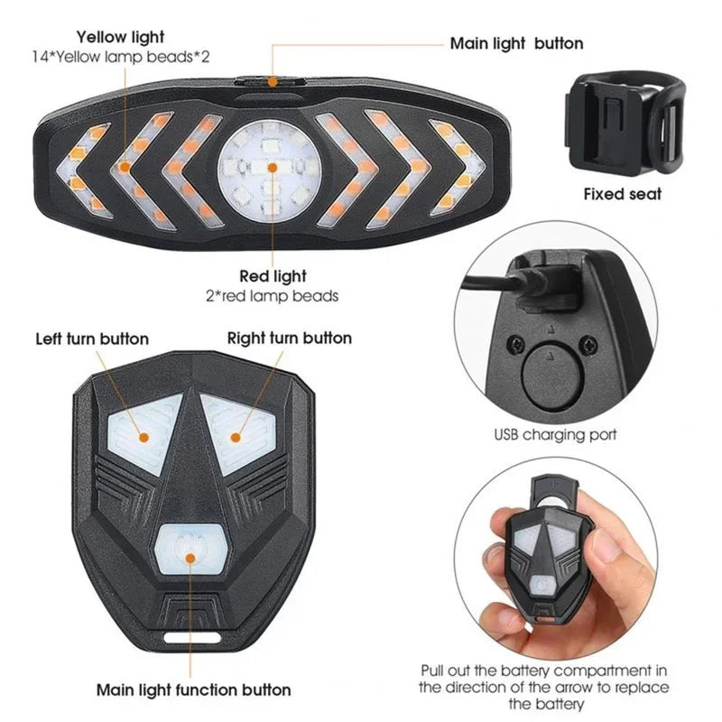 Bike Rear Lamp Smart Cycle Wireless Remote Turn