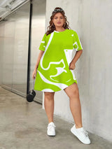 Plus Size Women's Casual Tee Dress, Fashion Plus