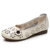 Fashion White Cutout Shallow Flats Woman Designer Floral