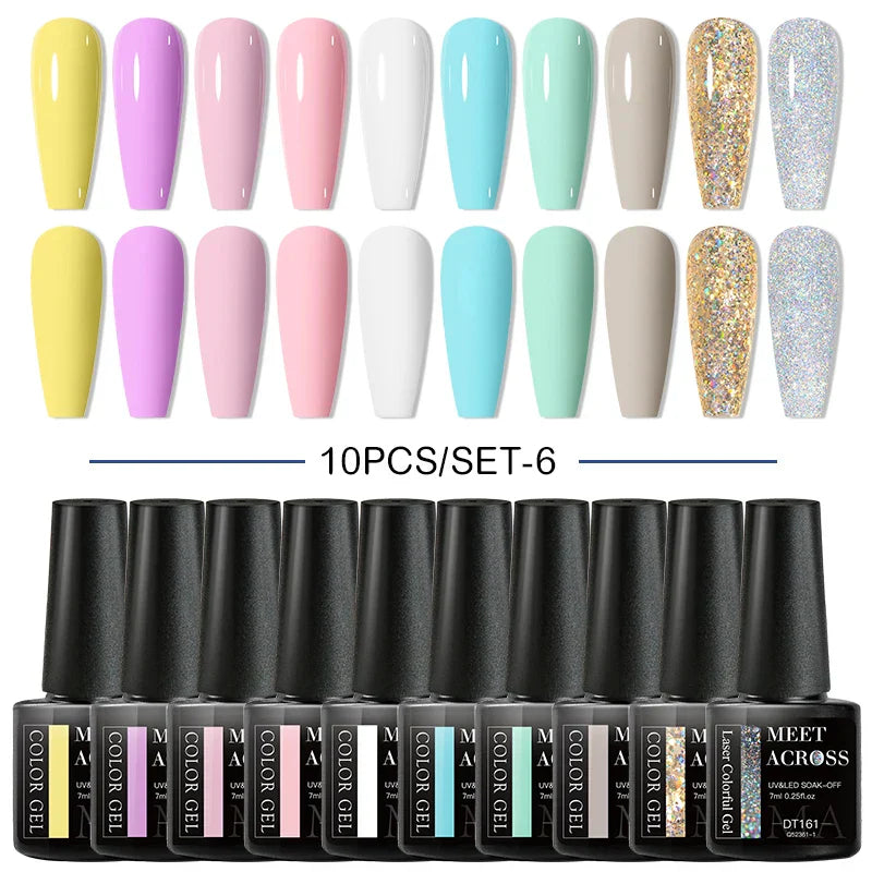 10Pcs Nude Glitter Gel Nail Polish Set Purple