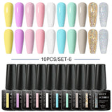 10Pcs Nude Glitter Gel Nail Polish Set Purple