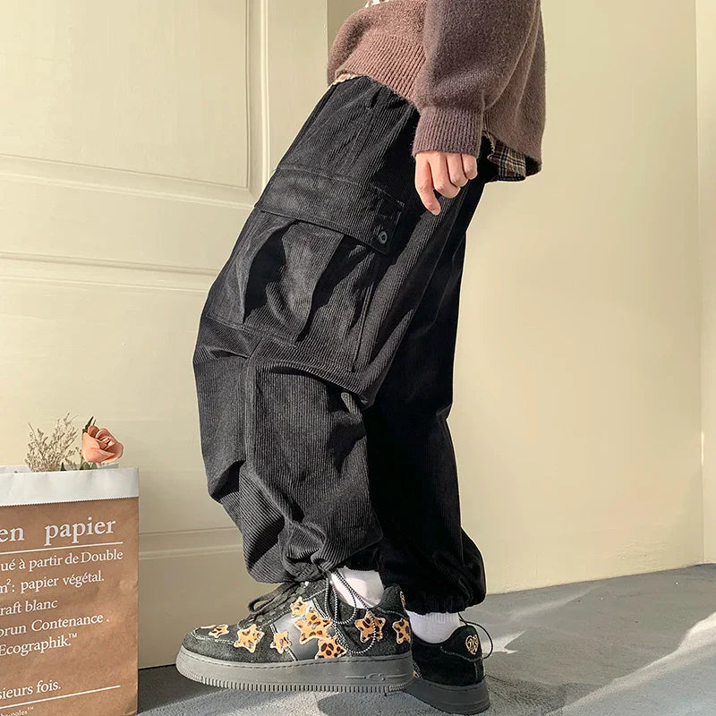 Men's Brown Y2K Baggy Japan Pants Oversized Corduroy