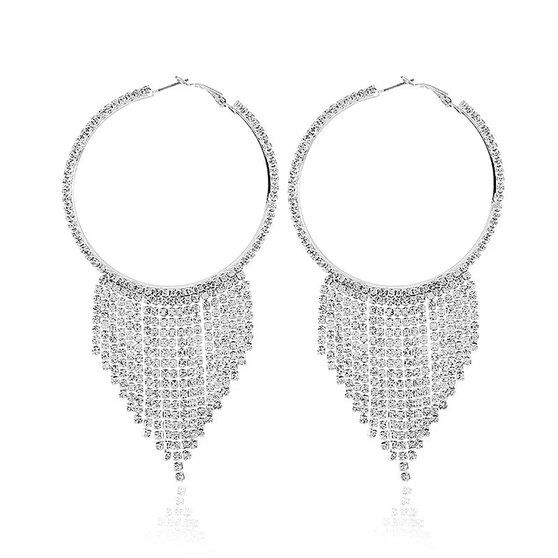 Fashion Statement Earring Long Full Rhinestone Big Earrings