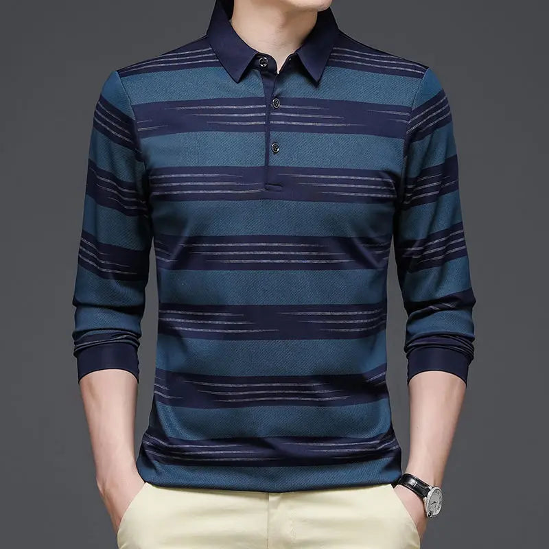 Spring Autumn Men Striped Long Sleeve Polo Shirts
