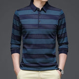 Spring Autumn Men Striped Long Sleeve Polo Shirts