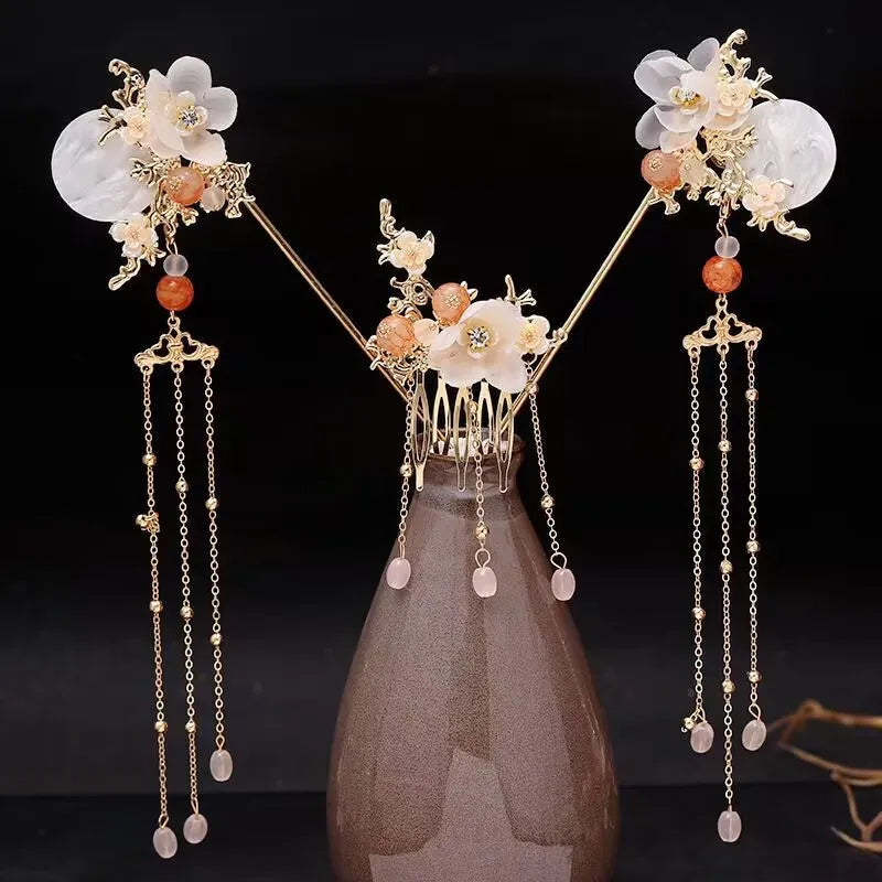 Chinese Hanfu Hair Accessories Set Long Fringed Vintage