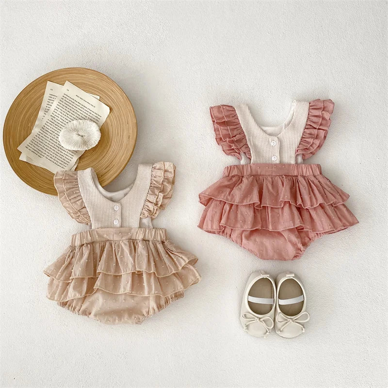 Ruffles Lace Baby Girls Romper Dress Summer Vintage