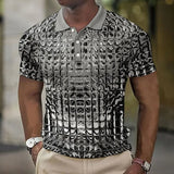 Fashion Men'S Polo Shirts 3d Simulation Metal Plaid