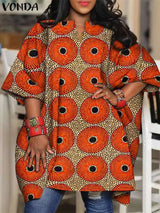 Plus Size 5XL VONDA Vintage Printed Blouse Women