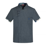 Short Sleeve Chef Uniform Men Women Stretchy Linen