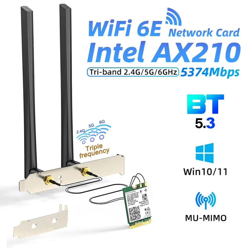 Intel AX210 WiFi Card 5374Mbps Bluetooth 5.3 Wi-Fi