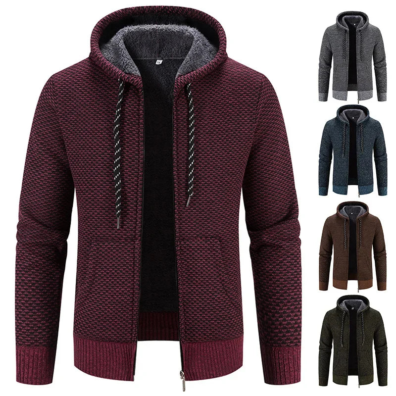 Male Knitted Casual Jackets with Hood Men's Sweater