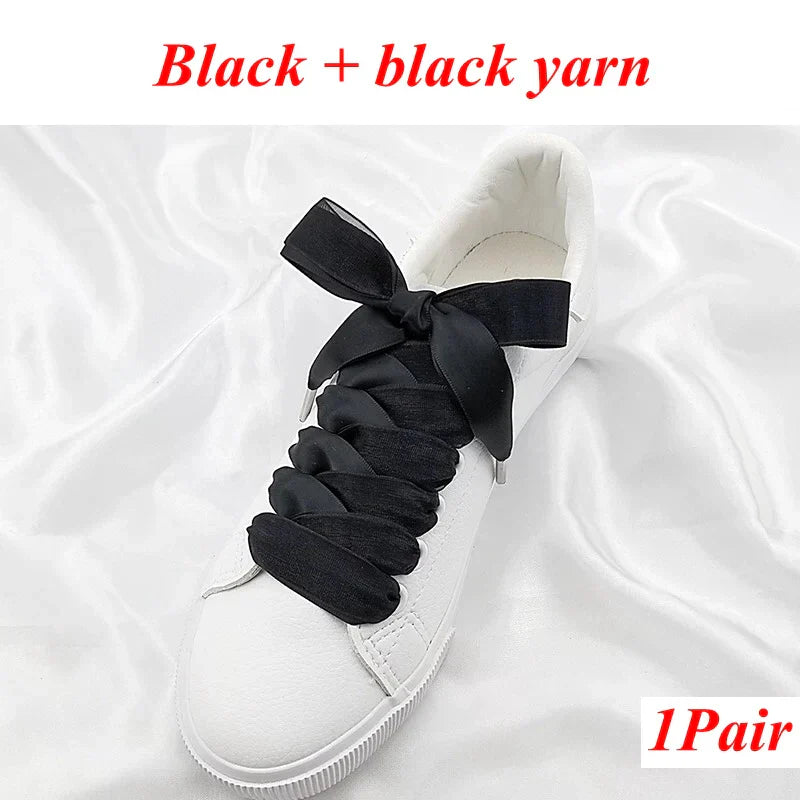 1 Pair Silk Shoe Laces Satin Ribbon Flat