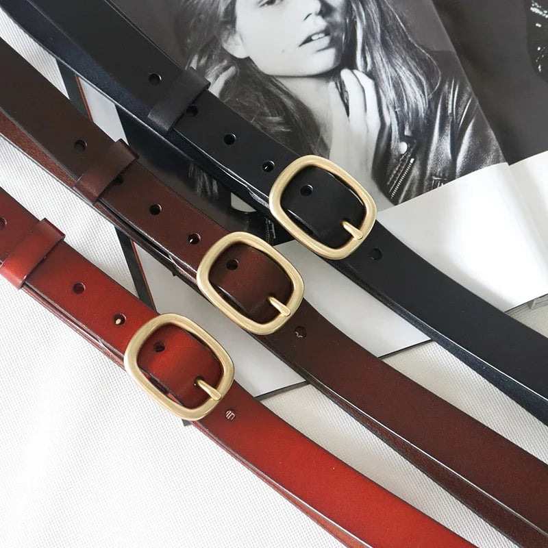 DINISITON New Women‘s Belt Genuine Leather Belts For Women Female Gold Pin Buckle Strap Fancy Vintage for Jeans Dropshipping