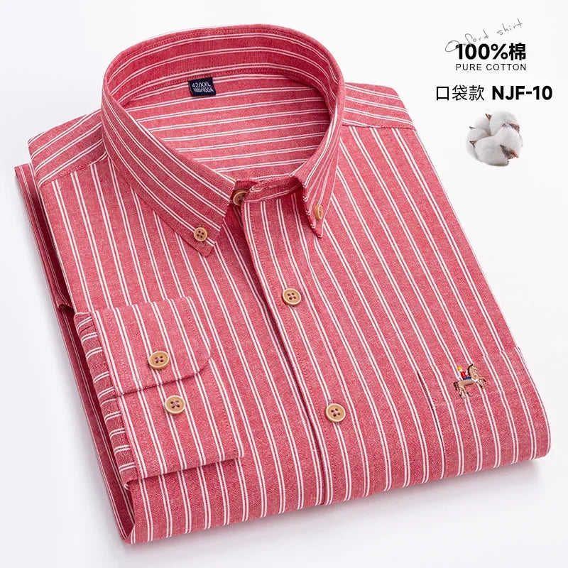 M~6XL Men's Shirt Long Sleeve Cotton Oxford Fashion