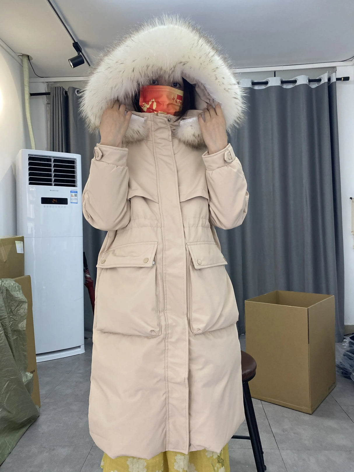 Fitaylor Winter Women Long Jacket Large Natural Fur