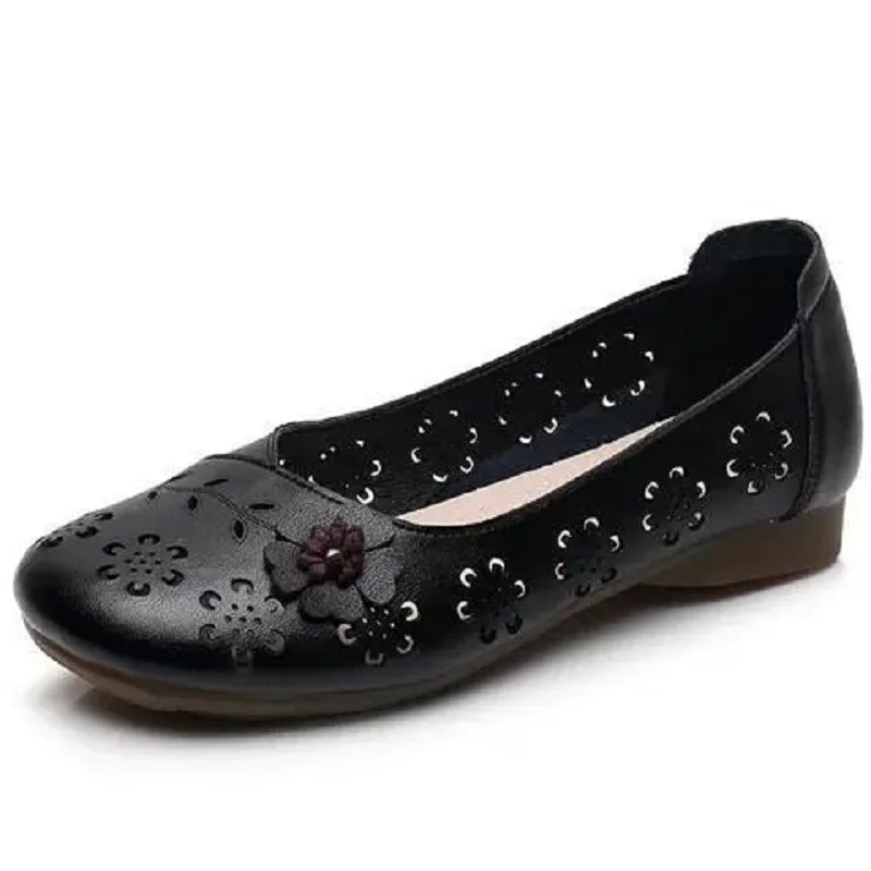 Fashion White Cutout Shallow Flats Woman Designer Floral