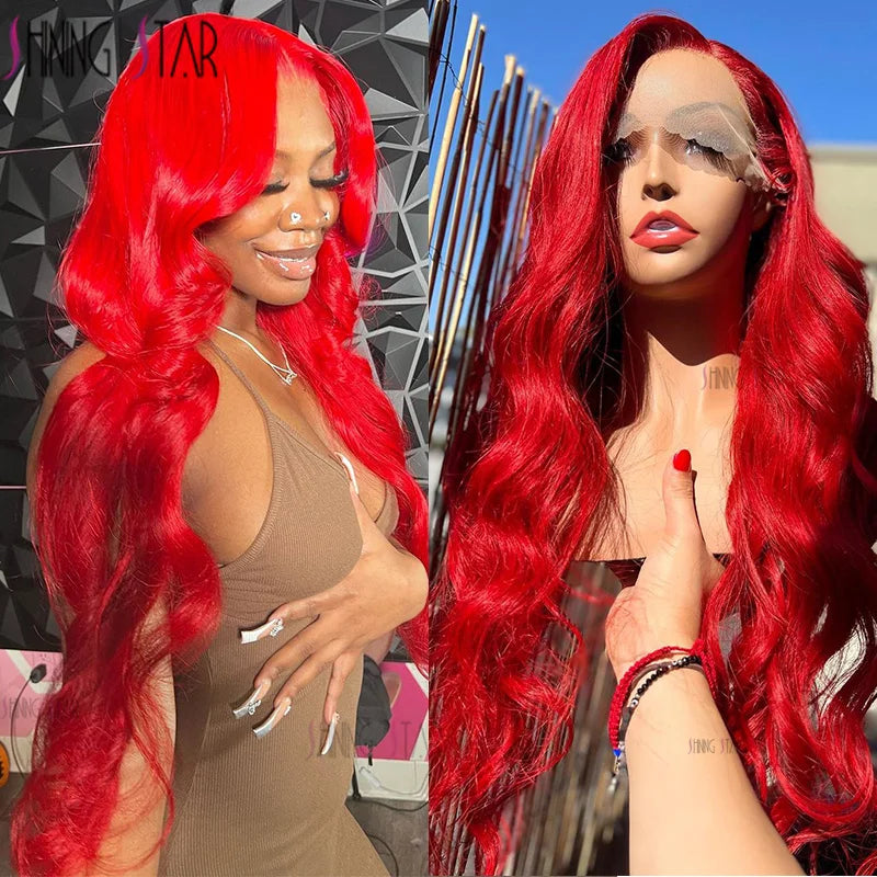 Colored Burgundy 13X6 HD Lace Frontal Wigs Red