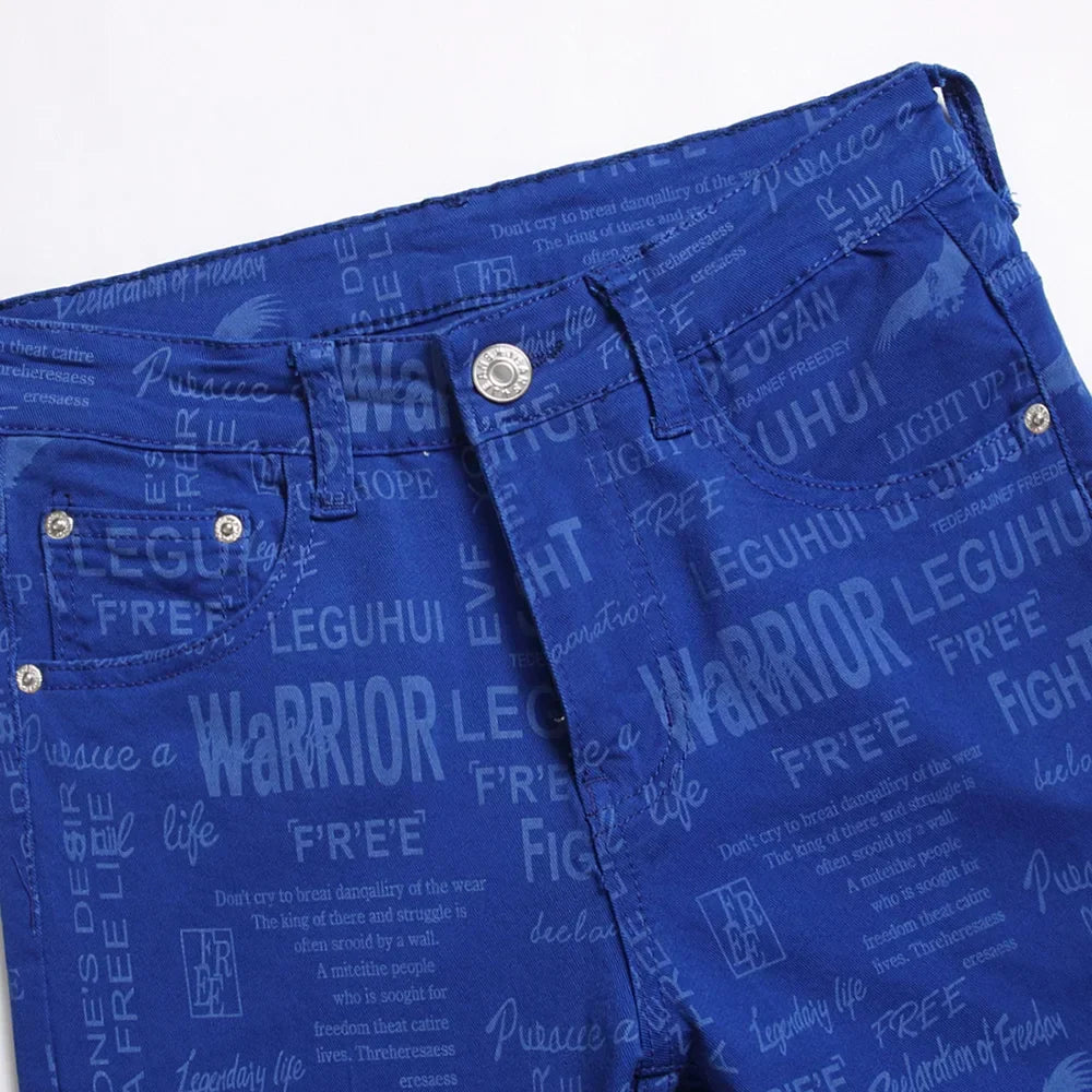 Rock punk style design Men Blue Printed Jeans