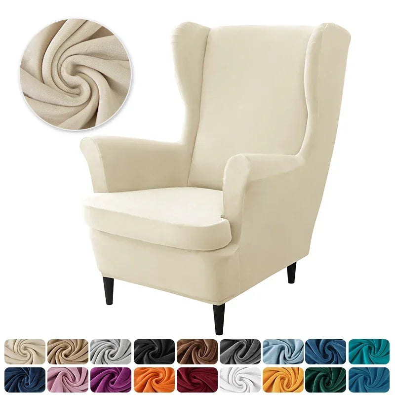 Velvet Stretch Wingback Chair Covers Wing Armchair Cover