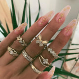 Fashion Green Crystal Knuckle Finger Rings Set For