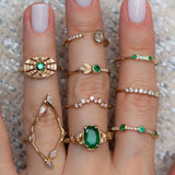 Fashion Green Crystal Knuckle Finger Rings Set For