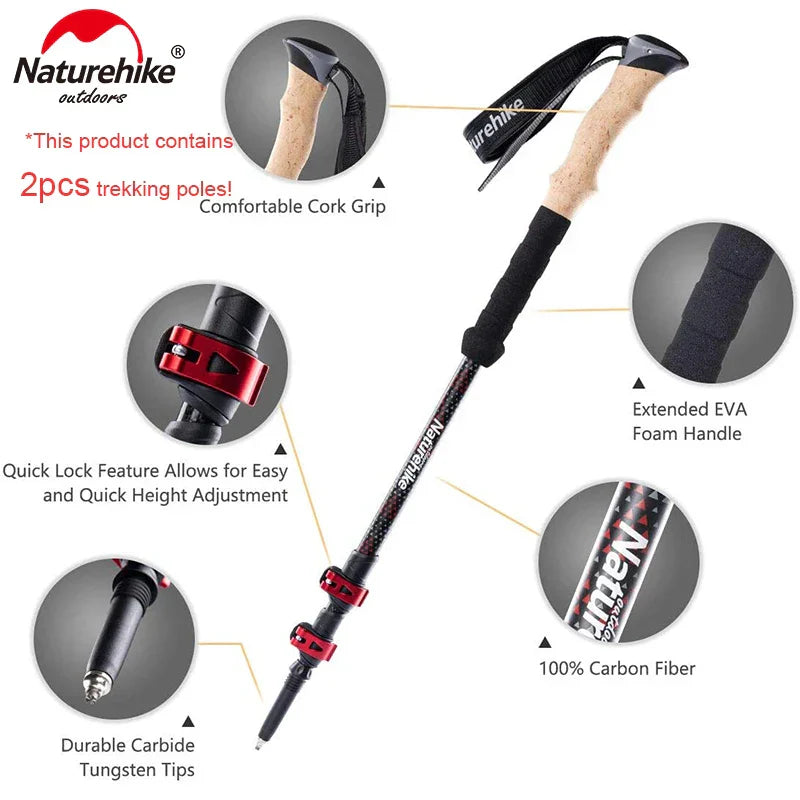 Naturehike Trekking Poles 2pcs Carbon Fiber Collapsible Telescopic