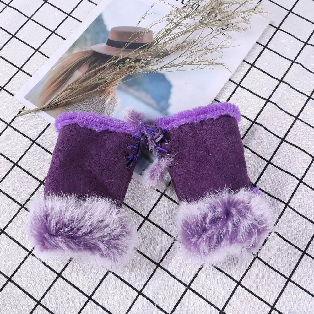 1 Pair New Fashion Faux Rabbit Hair Gloves