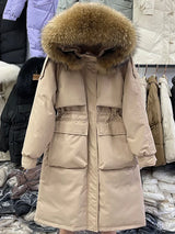 Fitaylor Winter Women Long Jacket Large Natural Fur